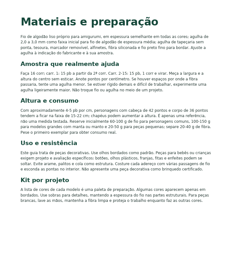 Página de materiais e preparação do guia 50 Amigurumis de Natal