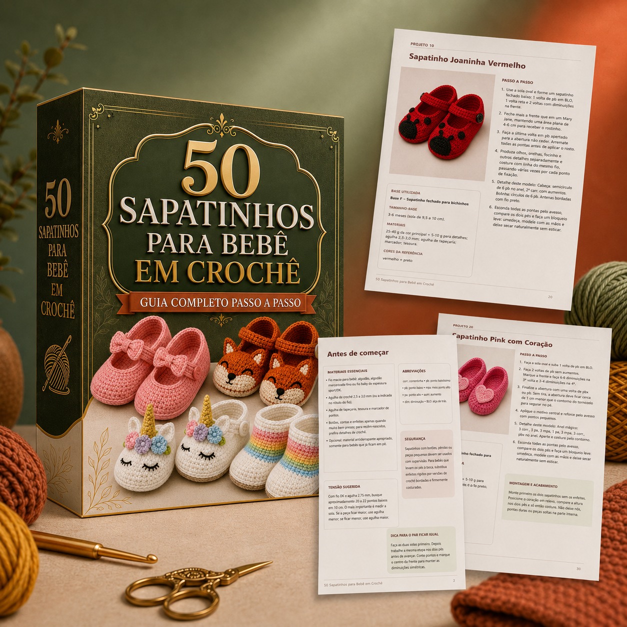 Guia 50 Sapatinhos para Bebê em Crochê com páginas internas do PDF