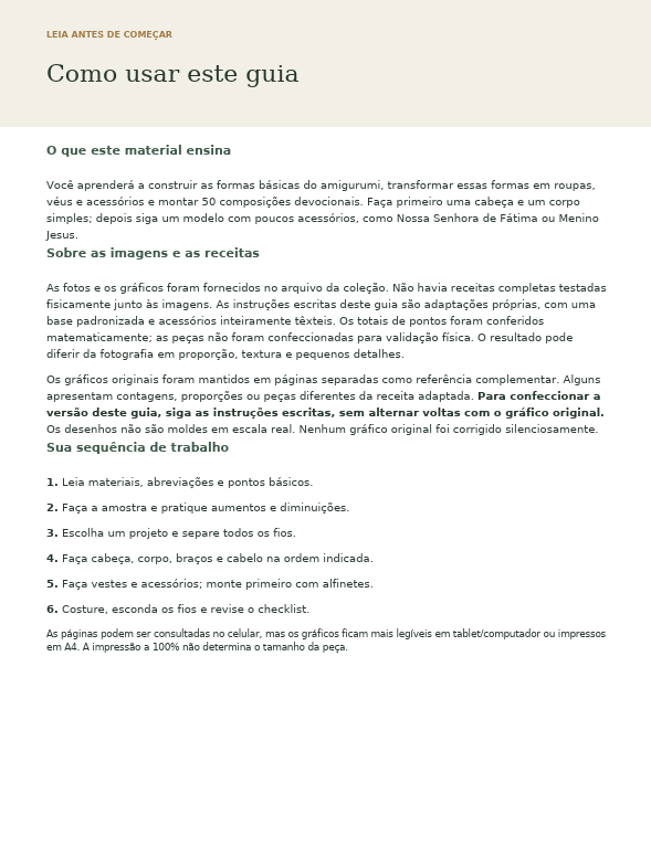 Guia de uso com o que o material ensina e a sequência de trabalho