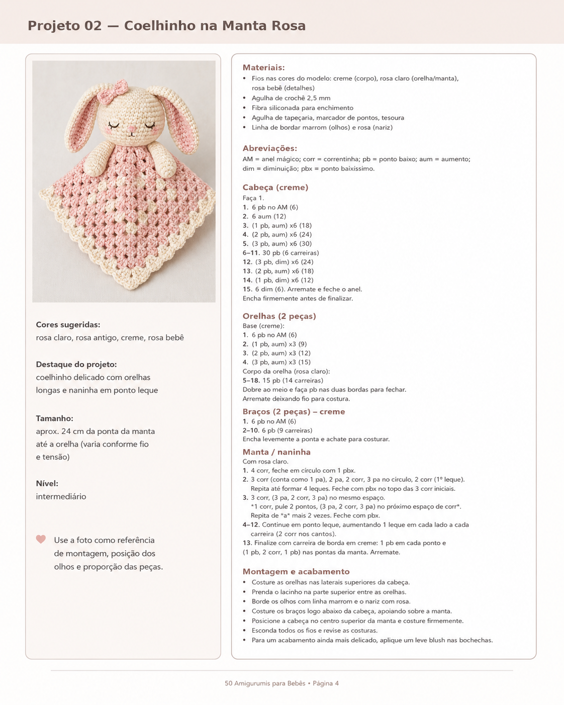 Página do PDF: Coelhinho na Manta Rosa com carreiras detalhadas