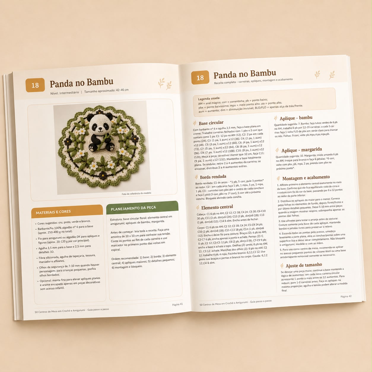 Página do PDF: Panda no Bambu com foto, materiais e receita completa
