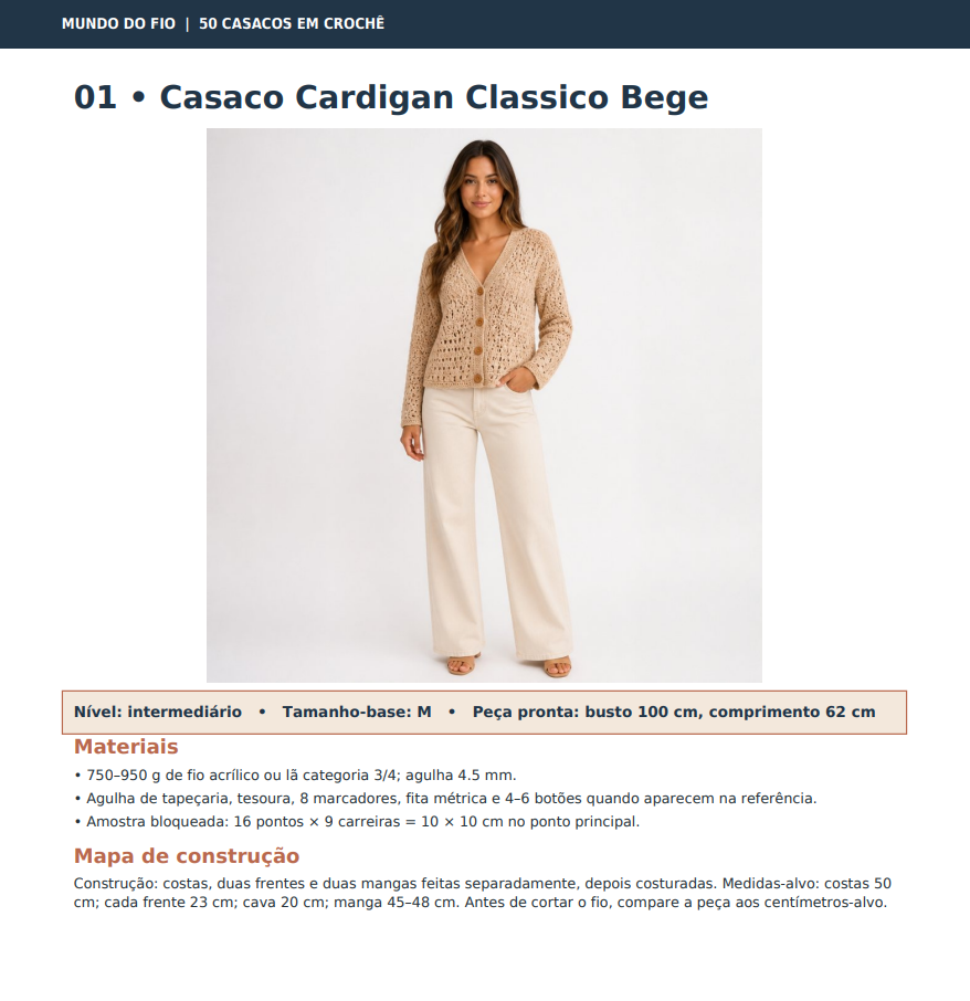 Página do guia: Modelo 01 Casaco Cardigan Clássico Bege