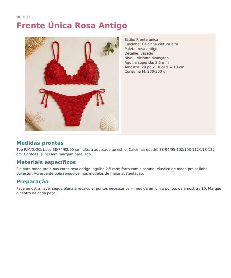 Modelo Frente Única Rosa Antigo de biquíni de crochê