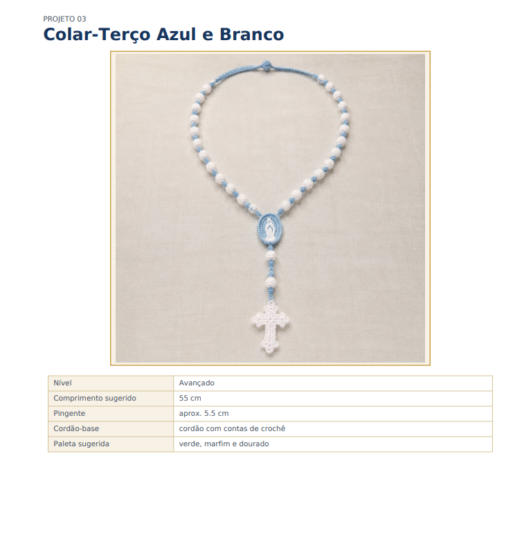 Projeto 03 — Colar-Terço Azul e Branco em crochê
