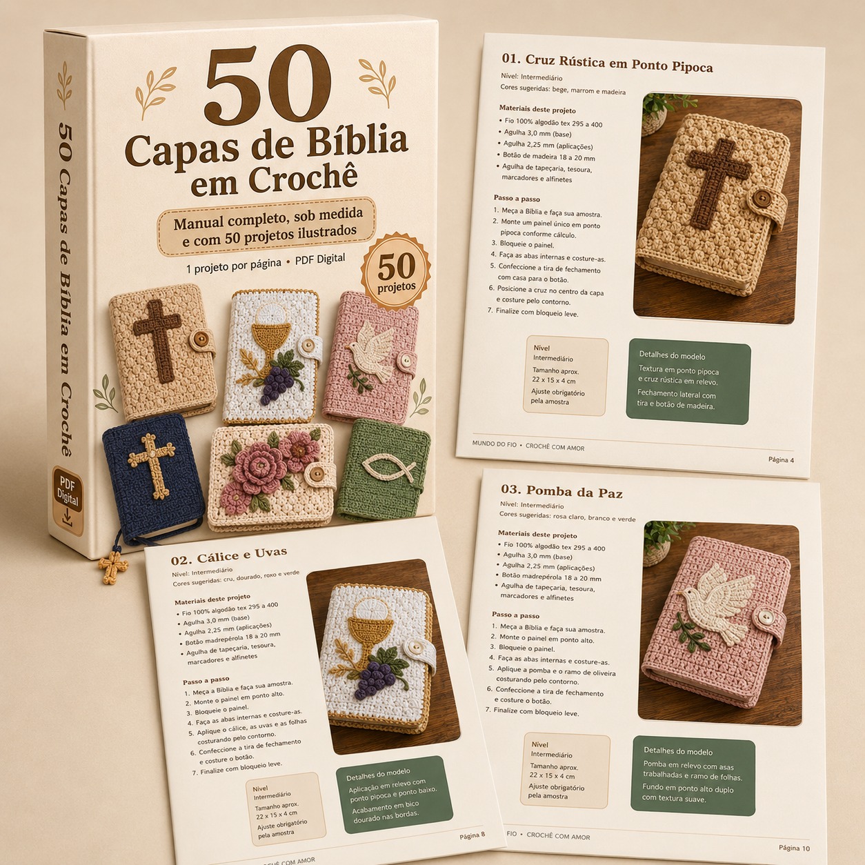 Caixa do material com páginas internas dos projetos de capas de Bíblia