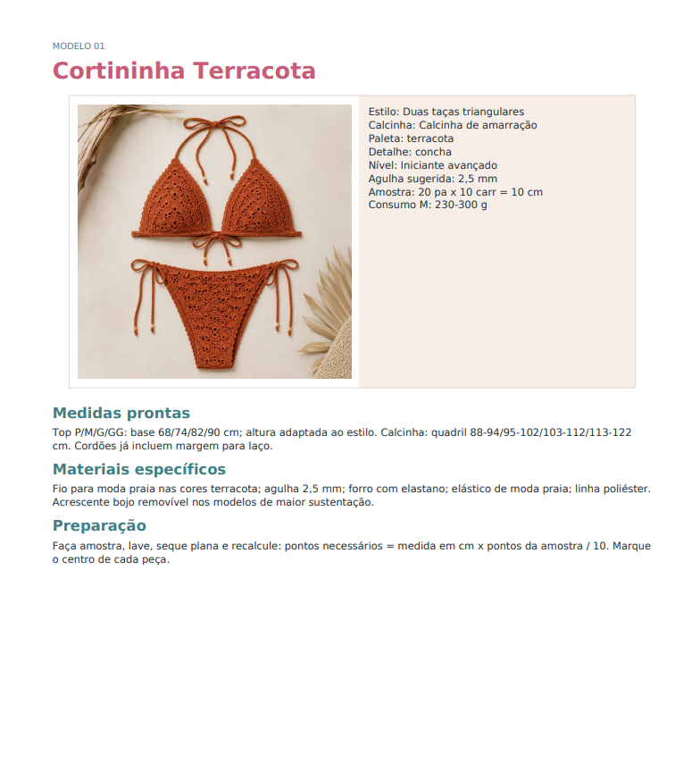 Modelo Cortininha Terracota de biquíni de crochê