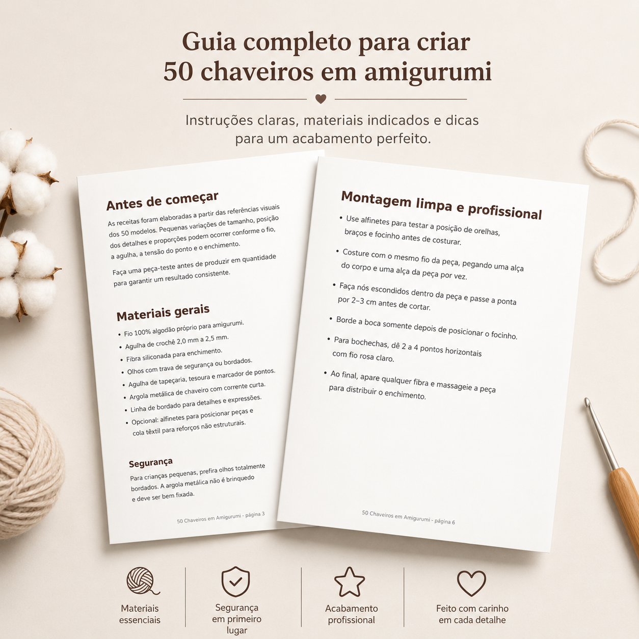 Página do PDF com materiais gerais, segurança e dicas de montagem limpa