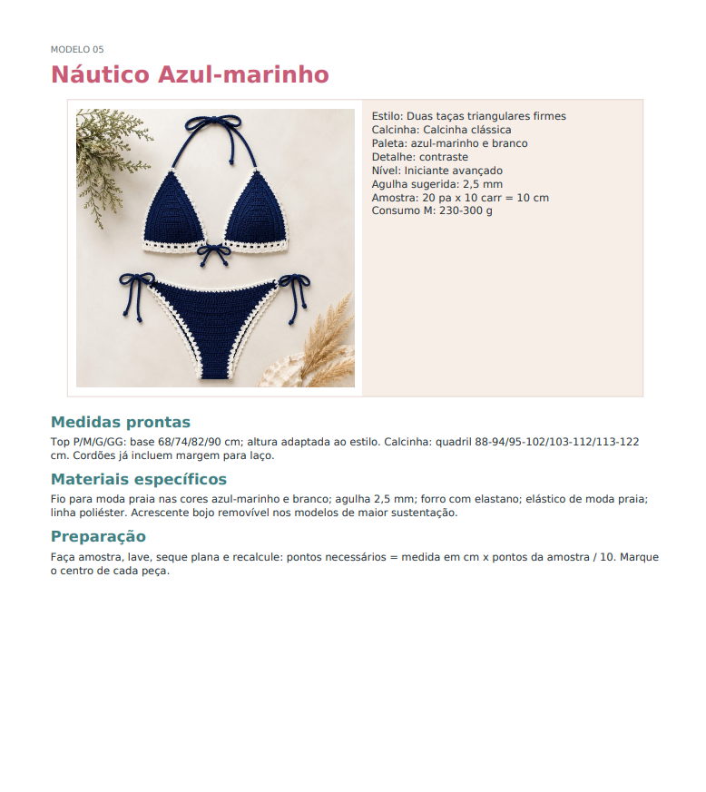 Modelo Náutico Azul-marinho de biquíni de crochê