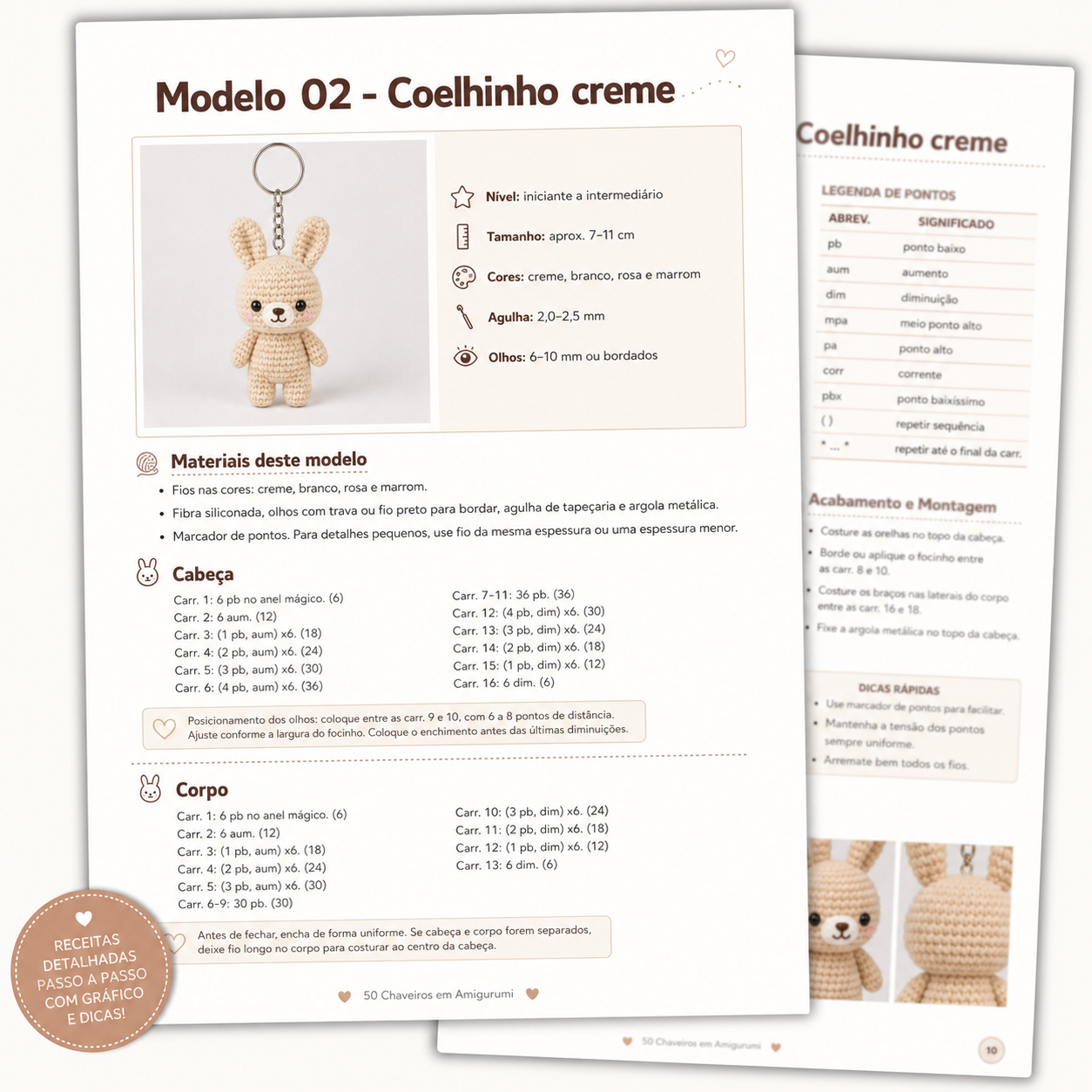 Página do PDF do Modelo 02 Coelhinho creme com nível, cores e carreiras