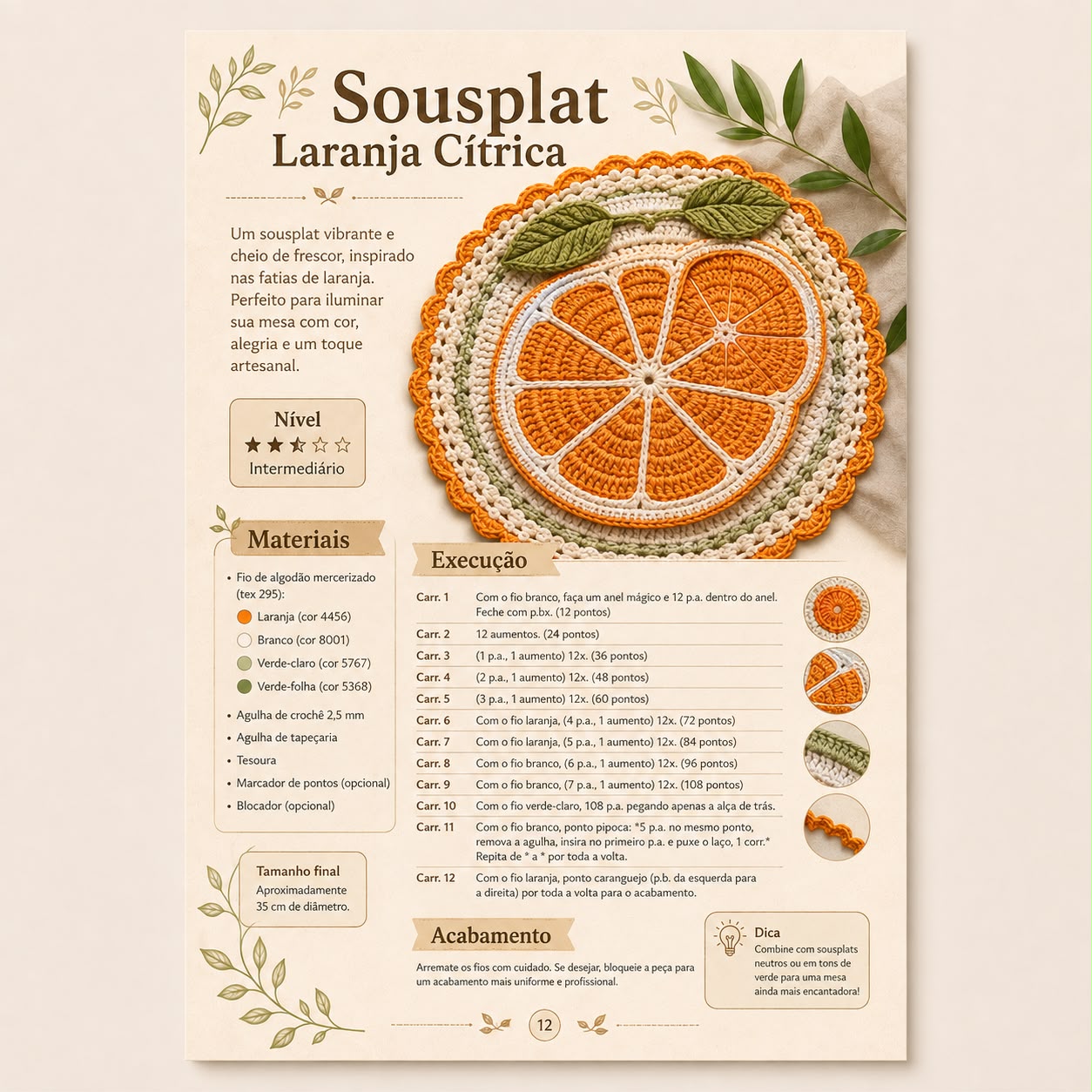 Página do PDF: Sousplat Laranja Cítrica com execução por carreiras