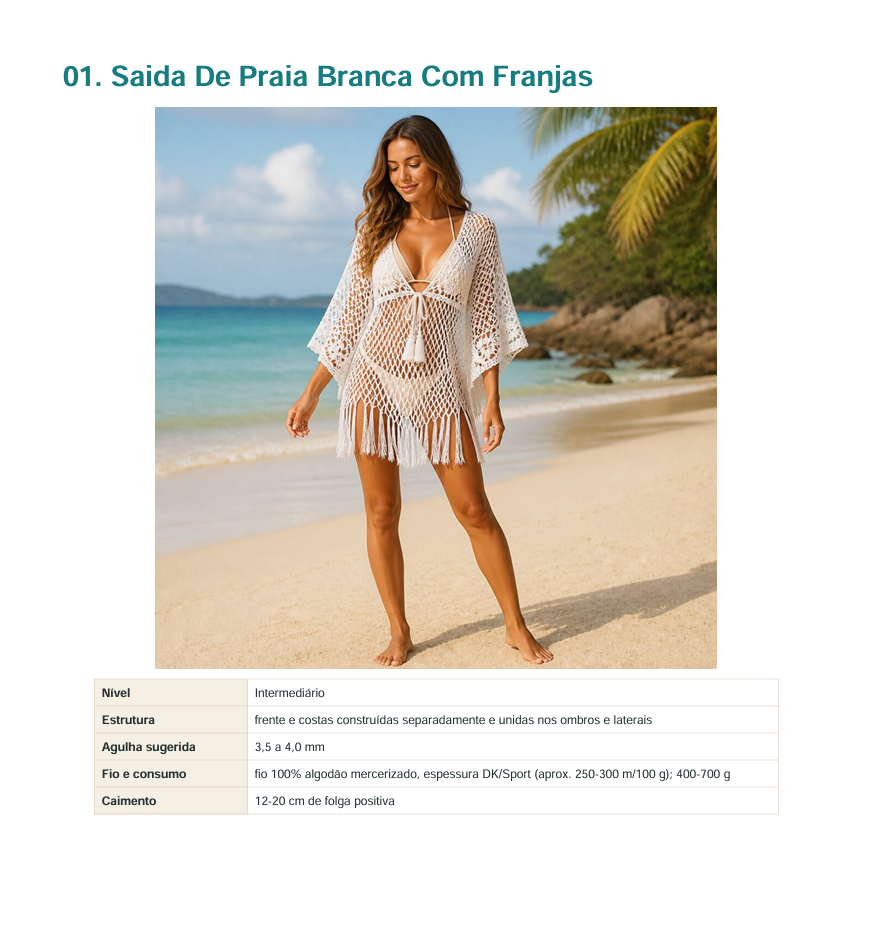 Página do guia: Modelo 01 Saída de Praia Branca com Franjas
