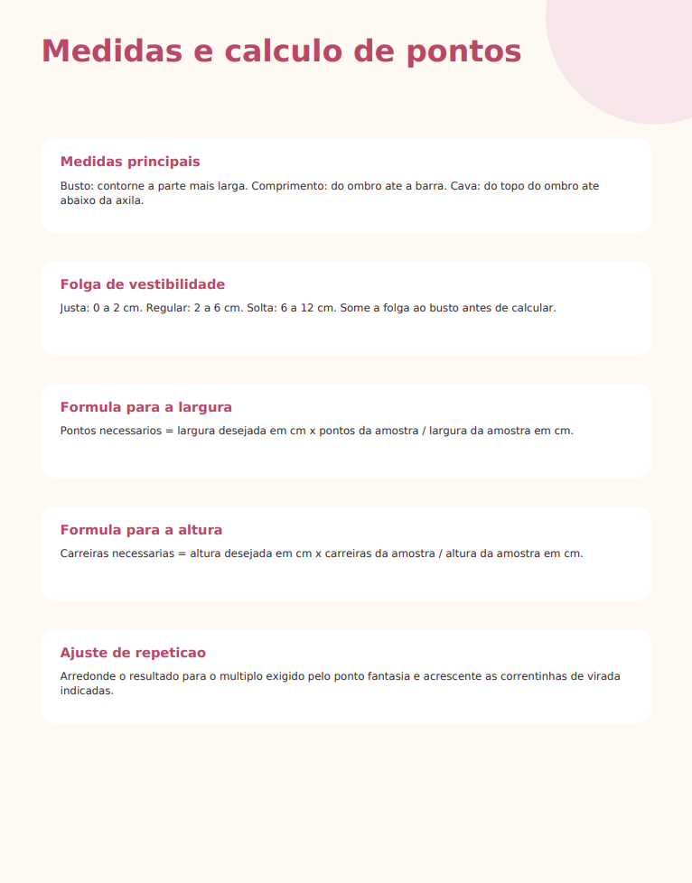 Página do guia sobre medidas e cálculo de pontos