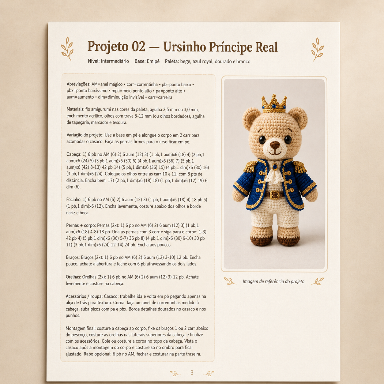 Página do PDF: Ursinho Príncipe Real com casaco e coroa