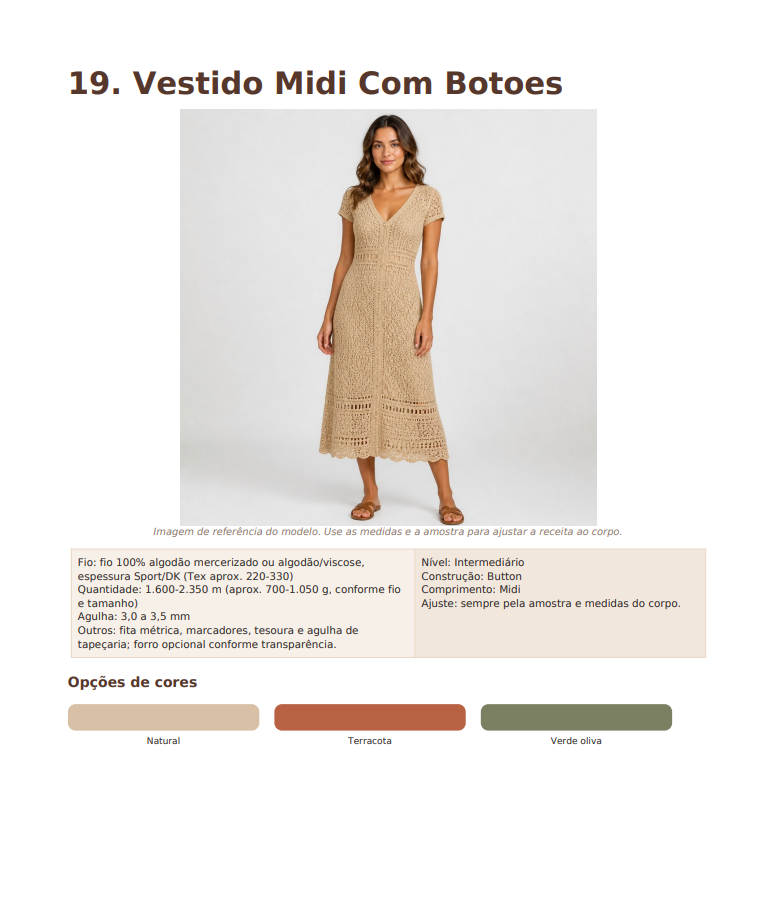 Página do guia com o modelo 19 Vestido Midi com Botões